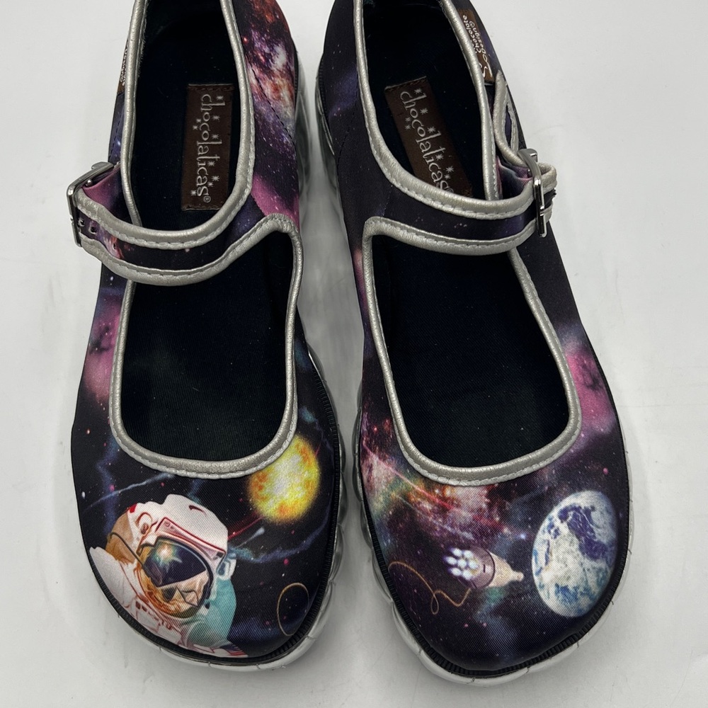Galaxy Astronaut Platform Mary Janes - Silver Platform, Purple Galaxy Print - Picture 4 of 11